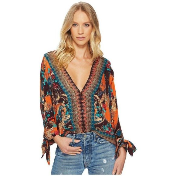 Free People Tops - Free People Catch Me If You Can Floral Cheetah Oversized Peasant Blouse Top